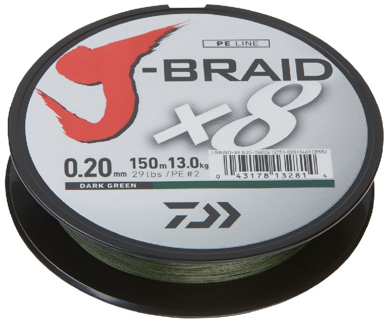 Daiwa splétaná šňůra j-braid dark green 150 m-průměr 0