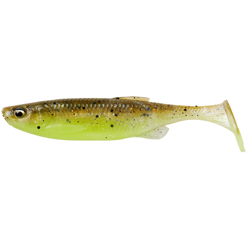 Savage gear gumová nástraha fat minnow t tail bulk green pearl yellow - 10