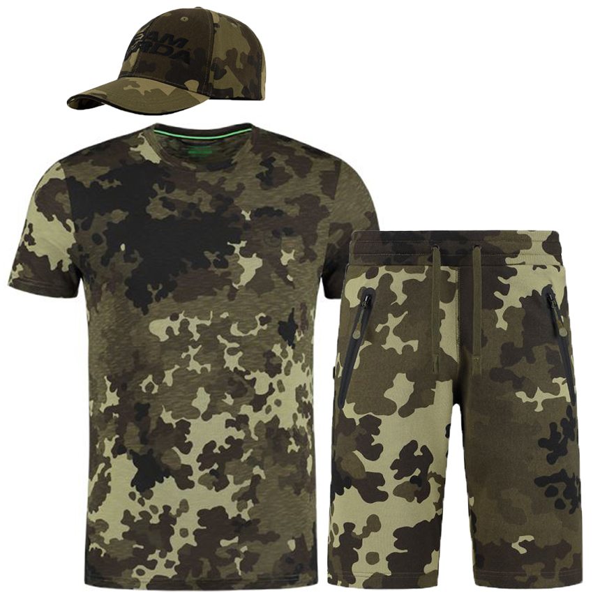 Korda camo set tričko + kraťasy + kšiltovka - velikost l